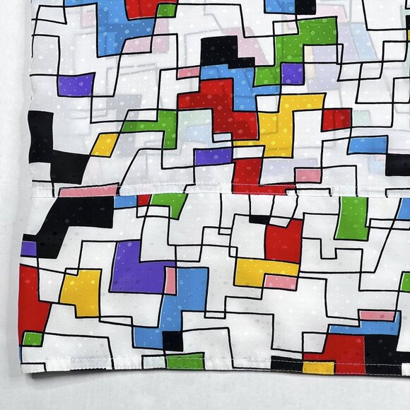 '80s Vintage Jordan Ari Iconic Bright Geometric Print Satin Dress Size 18 - Picture 7 of 12